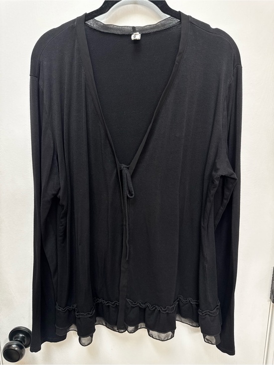 Abollria Other - Black Tie-Front Lounge Robe with Ruffle Trim